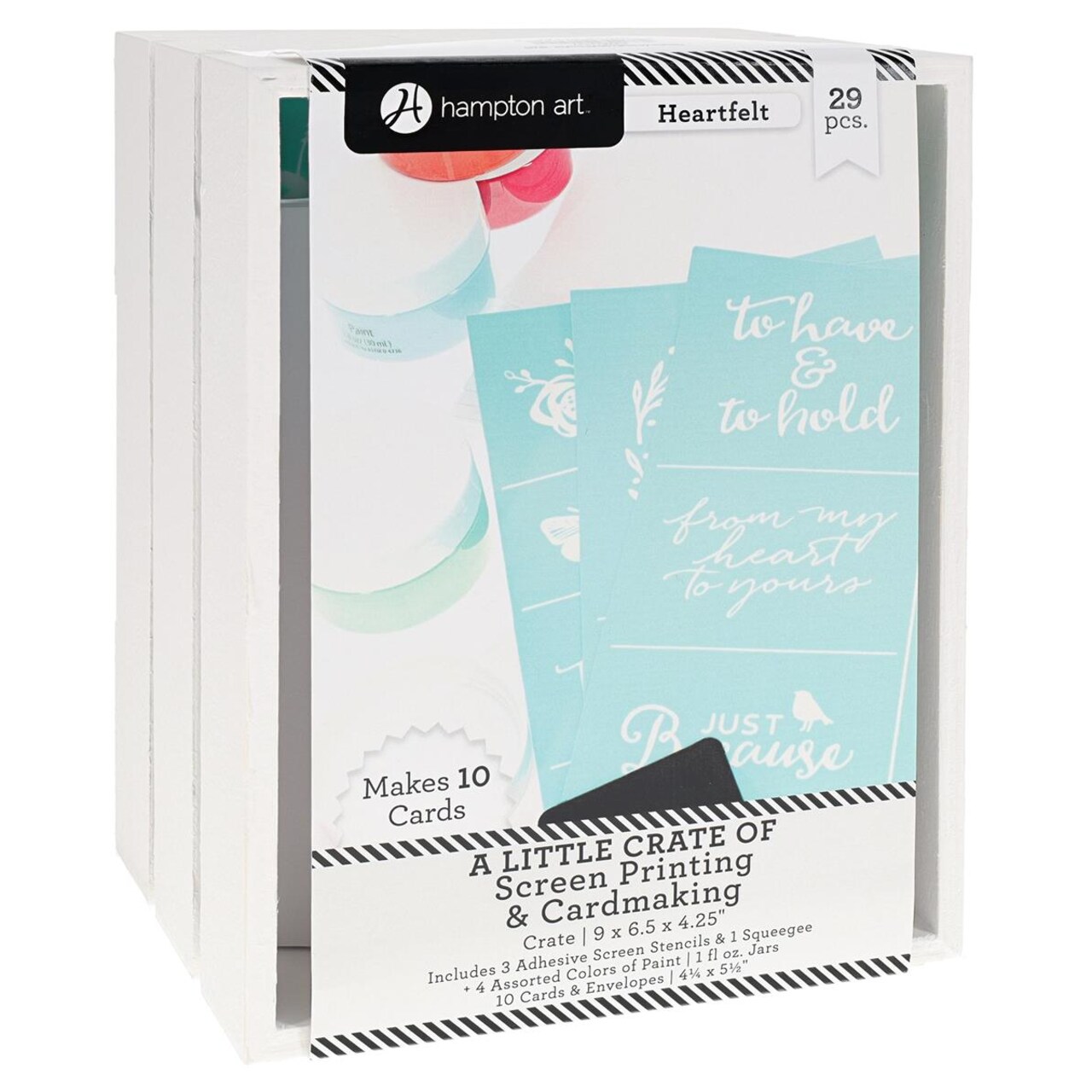 Hampton Art Little Crate Screen Printing Kit, Heartfelt, 29pc Card & Silk Screen Printing Set for Adults, DIY Card Making Kit, 7 x 5.5 x 3.75 Inches